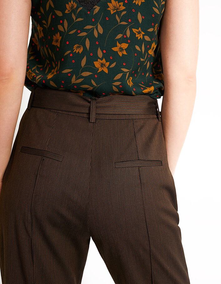 Pantalón coñac de tela jacquard y talle alto I.Code - I.CODE
