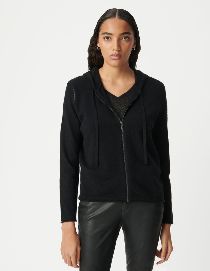 Cárdigan negro cuello V 100 % cachemira mujer-2