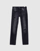 Boys’ worn-out black slim jeans with repaired holes-2
