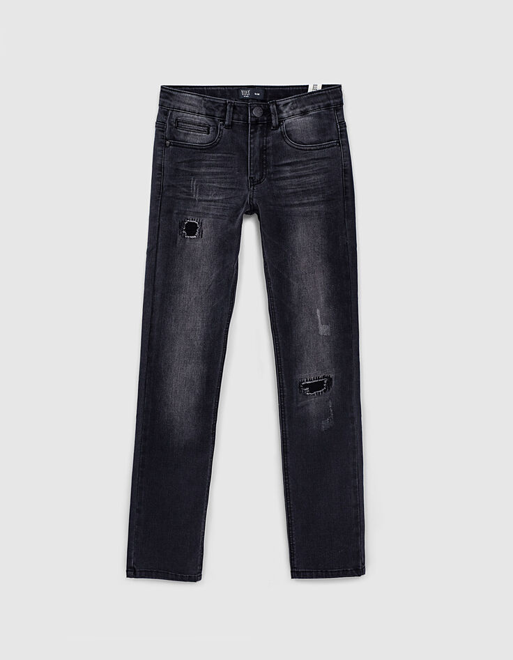 Boys’ worn-out black slim jeans with repaired holes-2 Boys’ worn-out black slim jeans with repaired holes-2