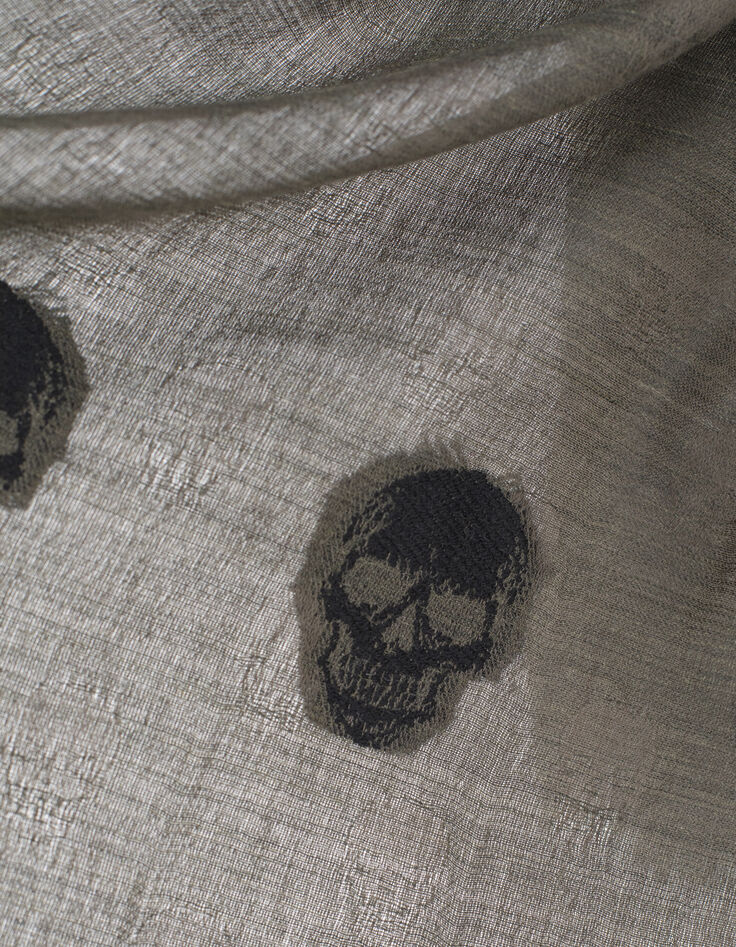 Women’s khaki and black skull motif wool/cotton scarf-3