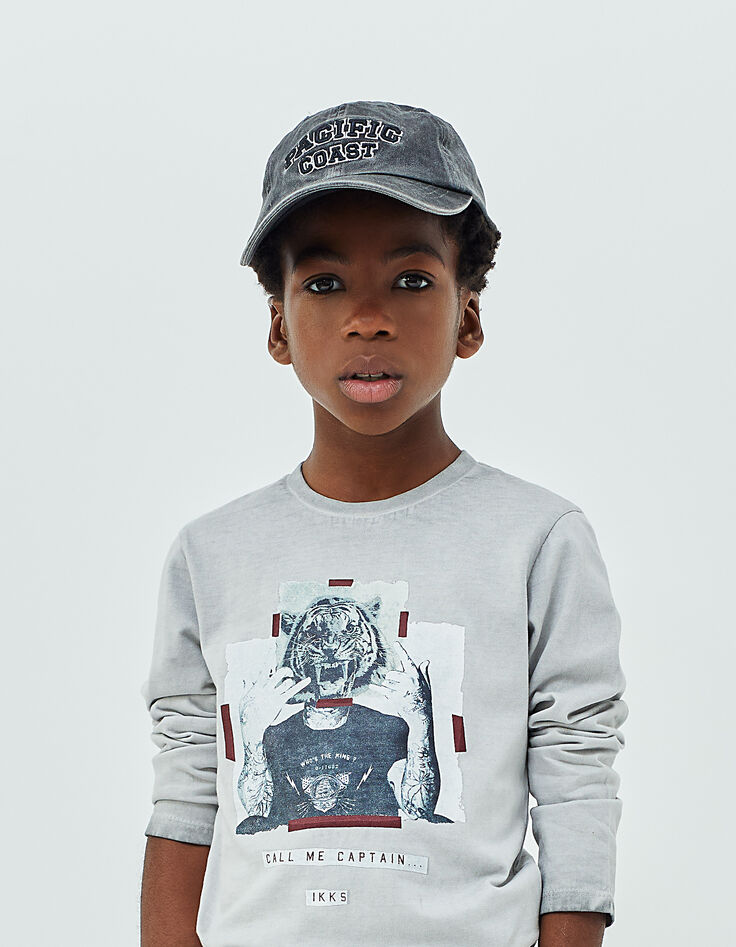 Gem&ecirc;leerd middengrijs T-shirt opdruk tijger jongens -1