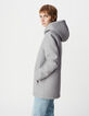 Grauer Mantel mit Kapuze aus Flanellwolle für Damen-6