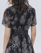Women’s black long dress with ecru dandy flower print-4
