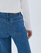 Jean large bleu taille haute 7/8e bas frangés Femme -5