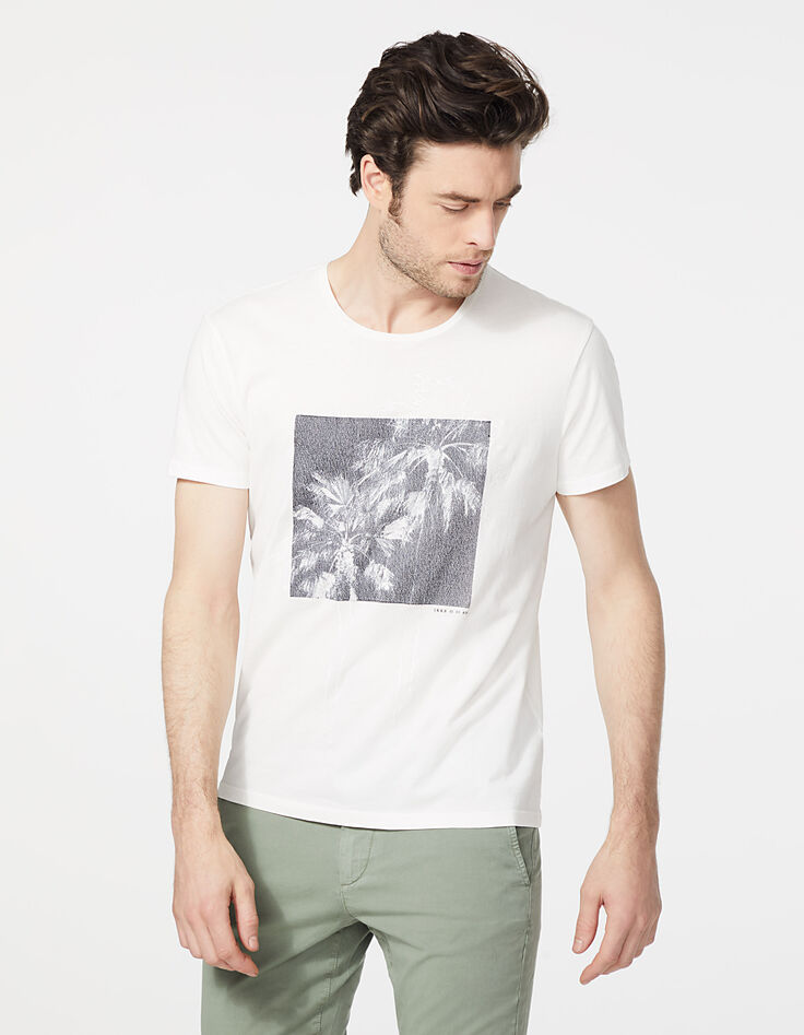 Camiseta blanco roto con bordados palmeras Hombre -2