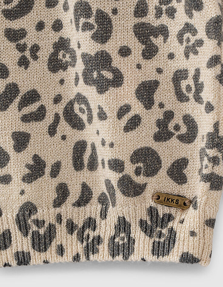 Pull sable chiné pailleté à motifs léopard fille -6
