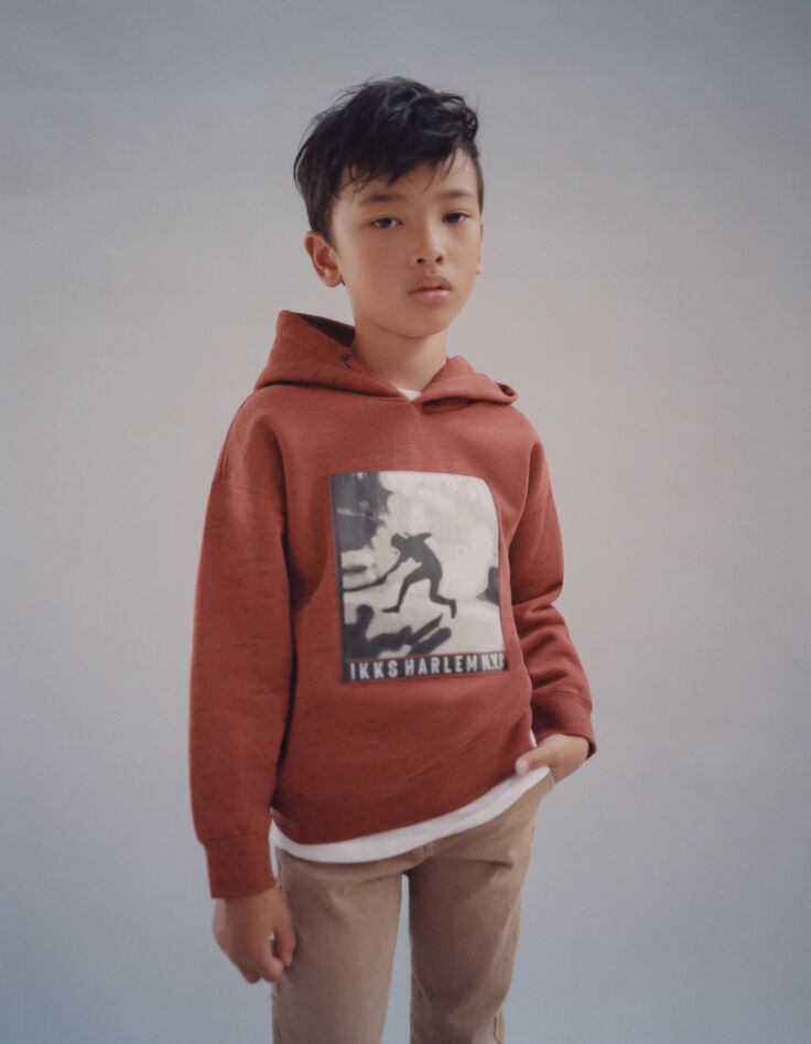 Boys’ dark red marl hoodie with skateboarder image-3