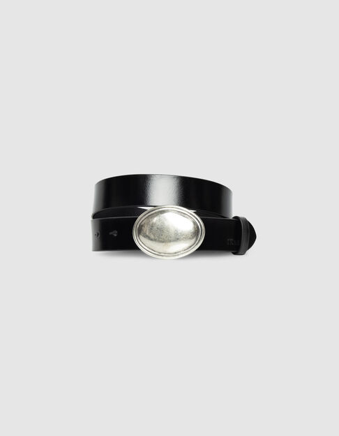 Cinturón negro cuero brillante hebilla mujer - IKKS
