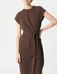 Robe midi marron &agrave; nouer c&ocirc;t&eacute; Femme-2