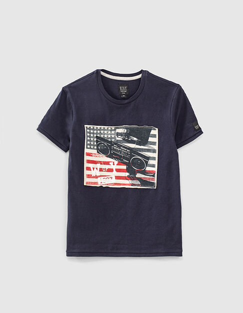 Camiseta navy bandera EE. UU. radio algodón ecológico niño