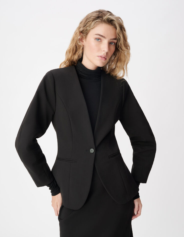 Veste de tailleur noire cintr&eacute;e d&eacute;coupes manches Femme-6