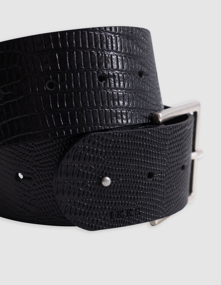 Zwarte geklede damesriem met pythoneffect en reliëfleer-2