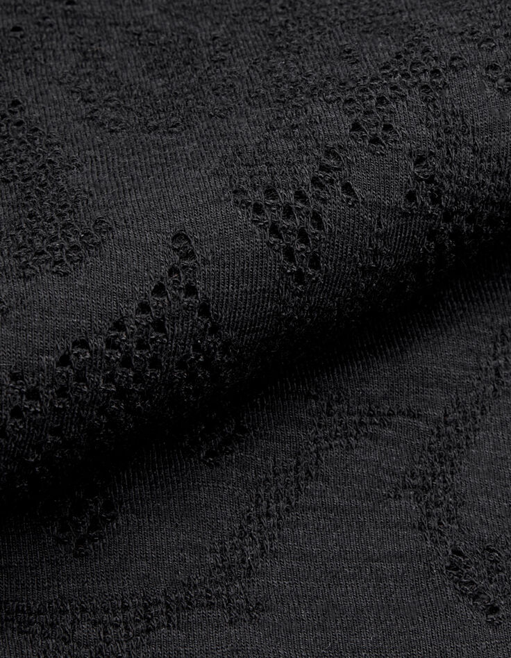 Tee-shirt manches courtes noir ajour&eacute; Femme-9