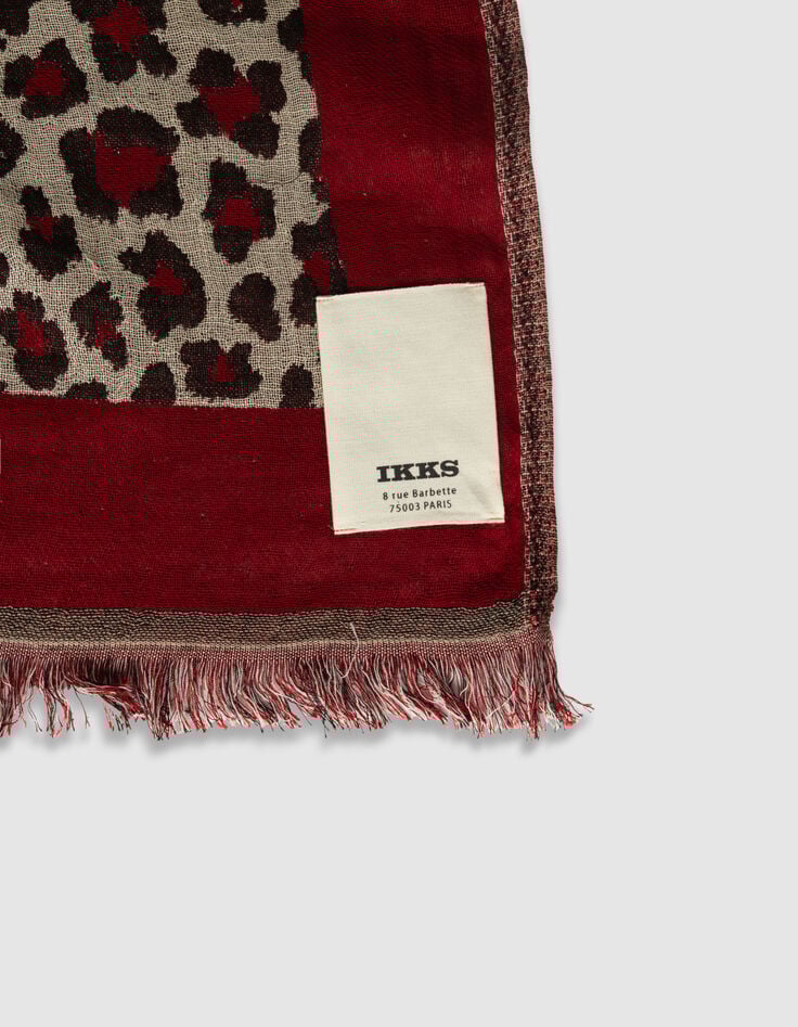 Rode sjaal jacquard luipaardmotief Dames-3 Rode sjaal jacquard luipaardmotief Dames-3