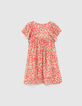 Vestido coral con estampado floral mangas volantes niña-3