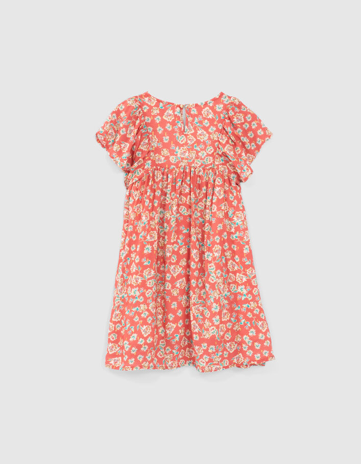 Girls’ coral ruffle sleeve dress with flower print - IKKS