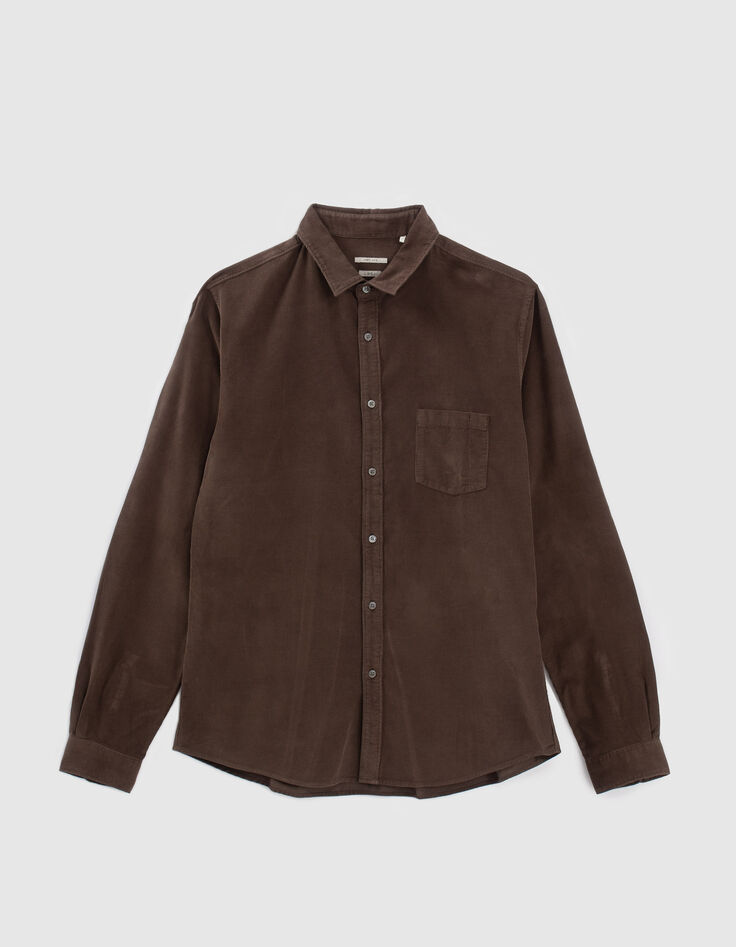 Chemise regular dark choco en velours milleraies homme-1
