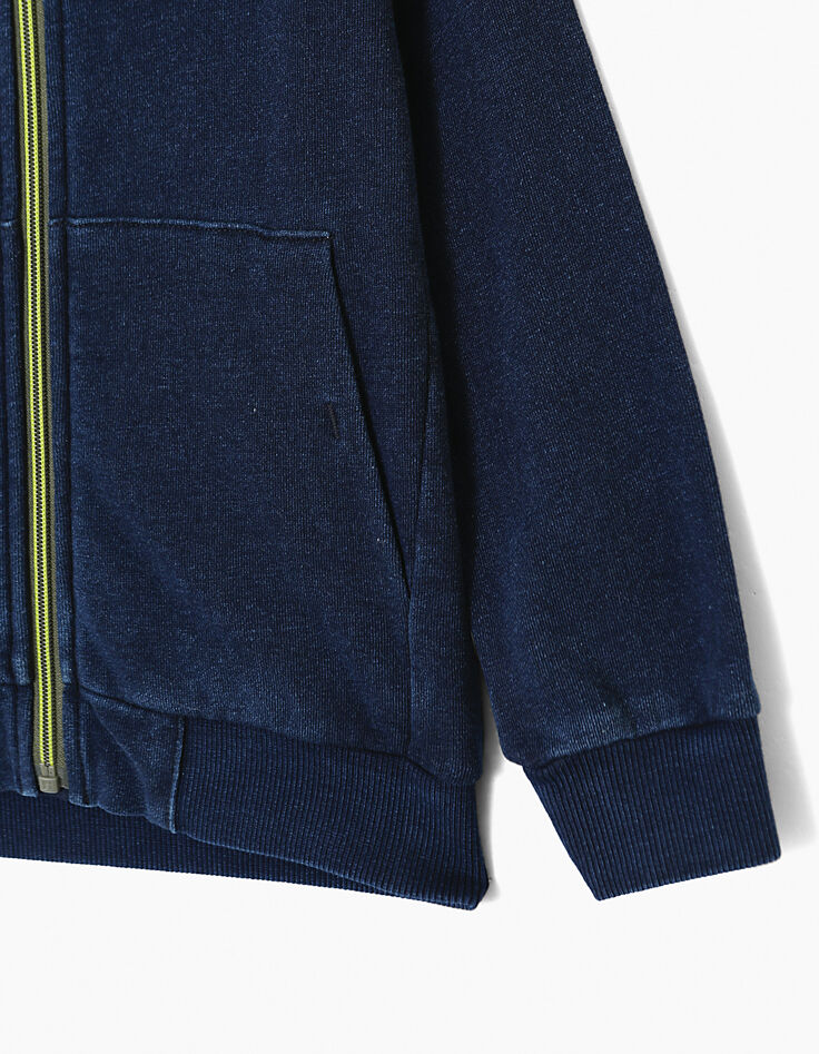 Cardigan indigo à patch army bouclette garçon -5