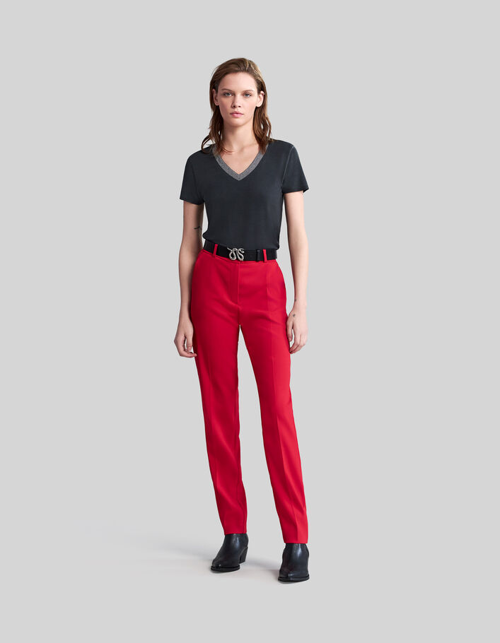 Schwarzes Damen-T-Shirt mit Strass-1
