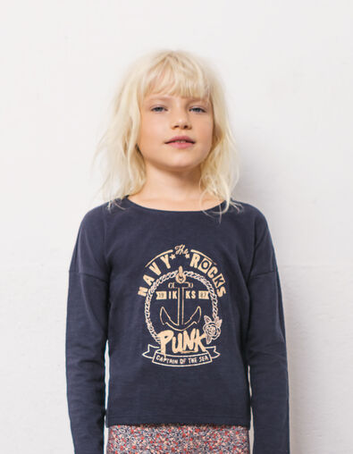 Blaues M&auml;dchenshirt mit Ankermotiv und Stickerei - IKKS