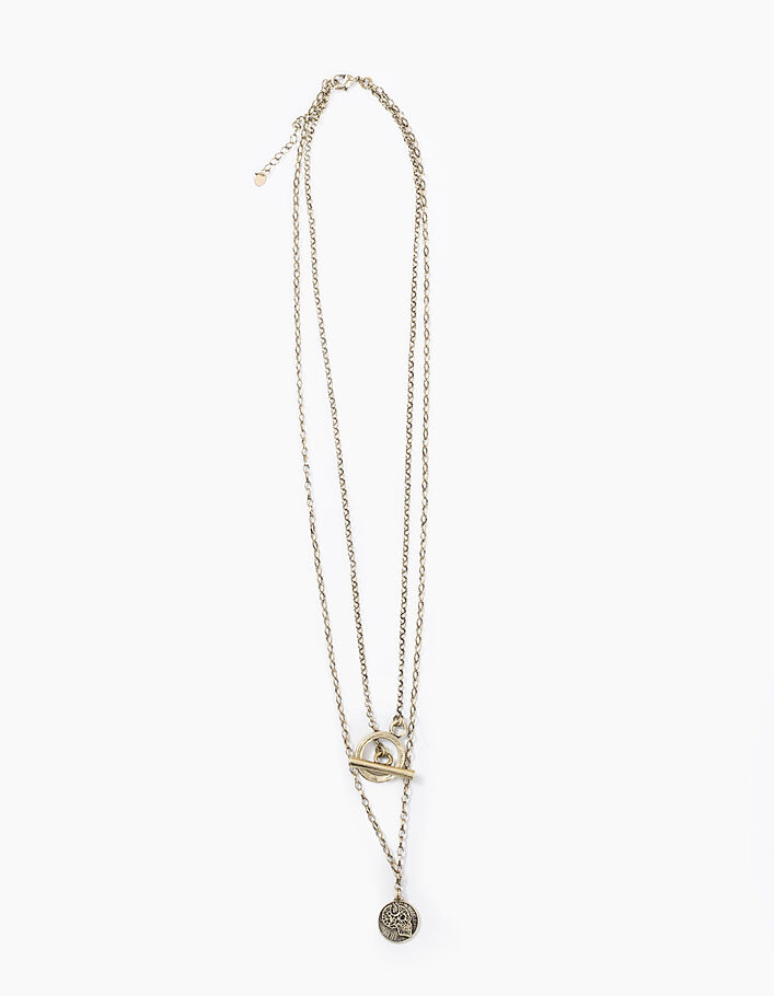 Women’s antique gold skeleton medallion stranded necklace - IKKS
