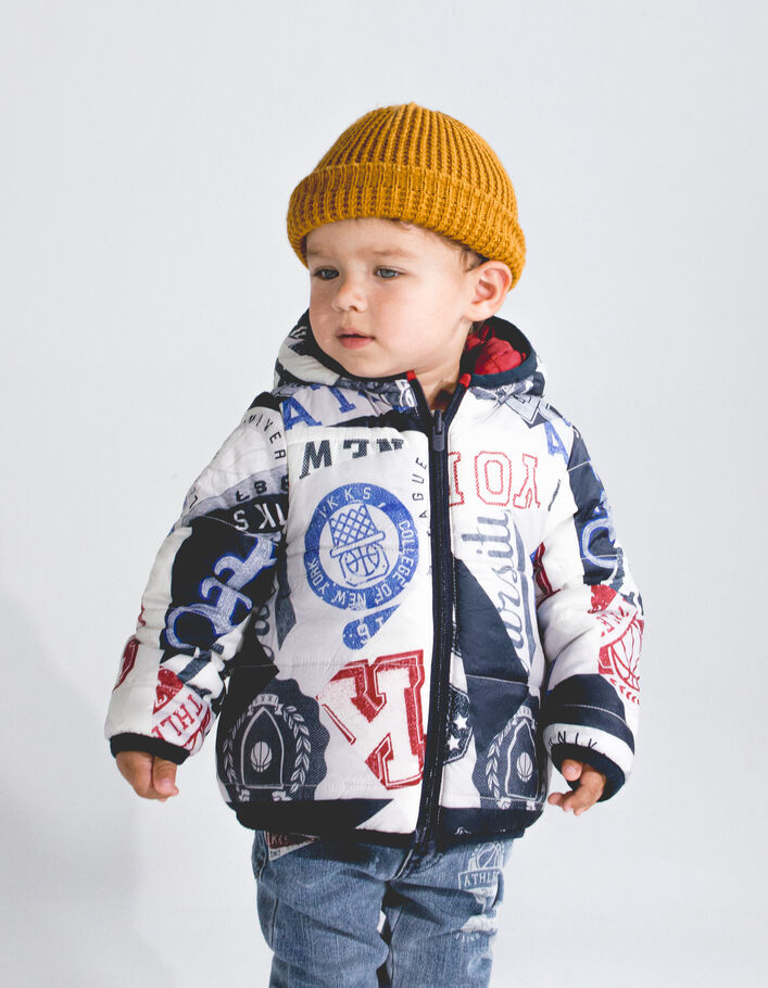 Baby boys’ grey print/red reversible padded jacket-2