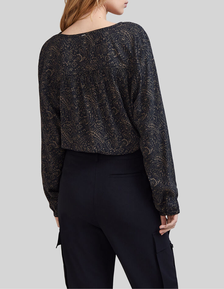 Women’s khaki LENZING™ ECOVERO™ floral paisley blouse-2 Women’s khaki LENZING™ ECOVERO™ floral paisley blouse-2