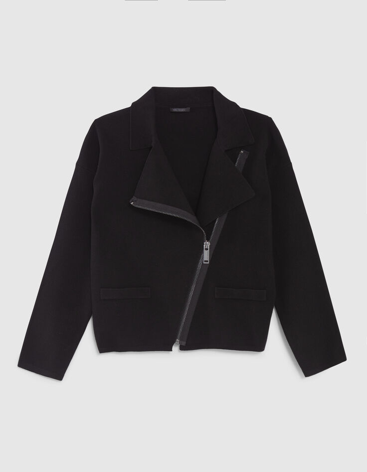 Women’s black knit cardigan with asymmetric zip-6