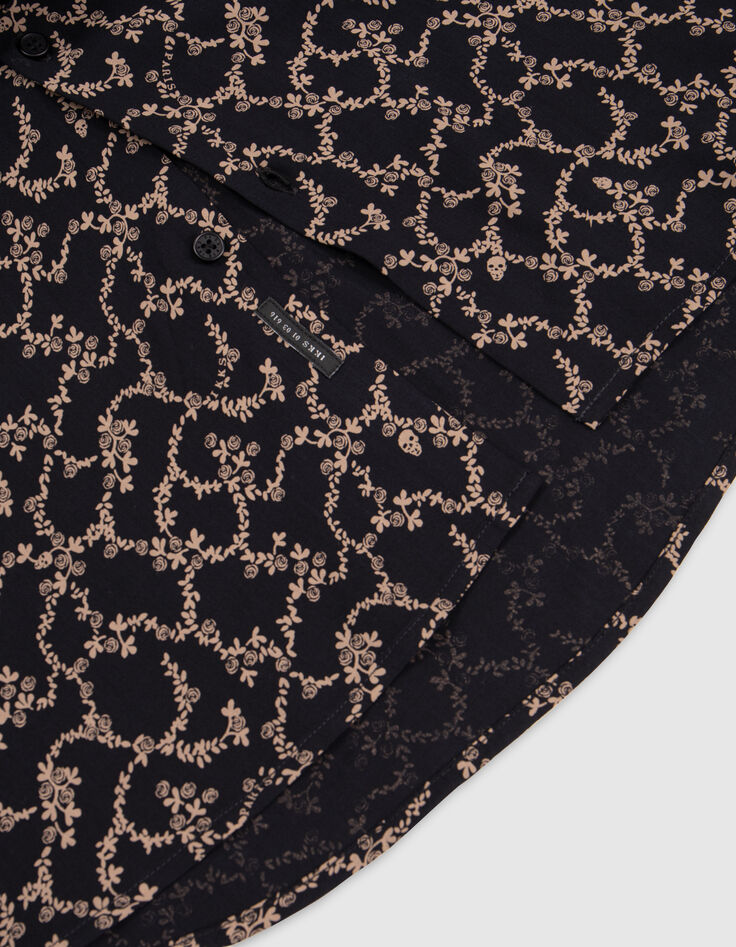 Men's black SLIM shirt with skull and flowers print-7