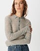 Jersey gris de punto acanalado con cuello polo Mujer-5
