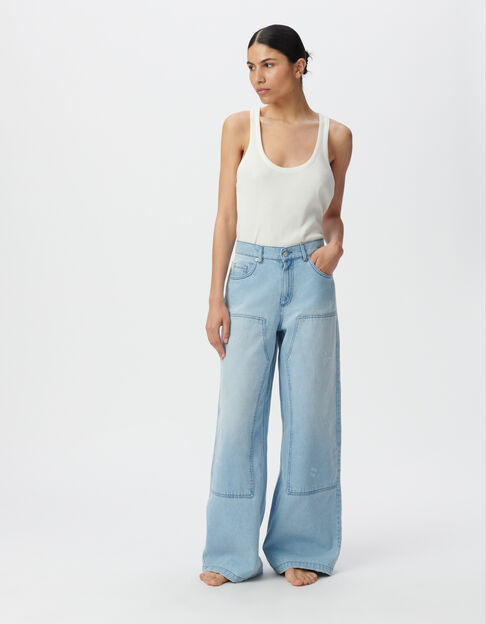 Jean large denim bleu clair effet usé - IKKS
