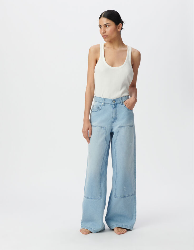 Weite Jeans aus blau Denim mit Used-Effekt-1