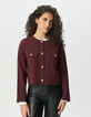 Women’s burgundy knit short cardigan with patch pockets-2