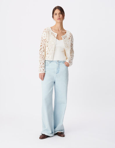 Marineblaue Damen STRICKJACKE mit durchbrochener H&auml;kelarbeit - IKKS
