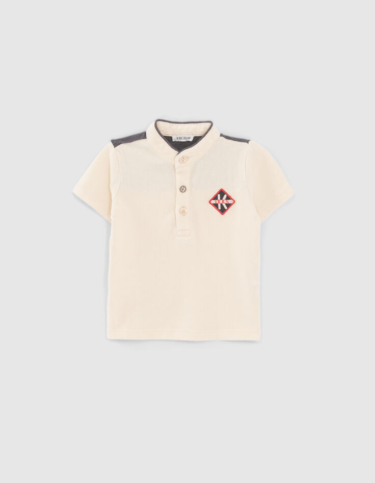 Polo beige maxi coton bio patch au dos bébé garçon-1