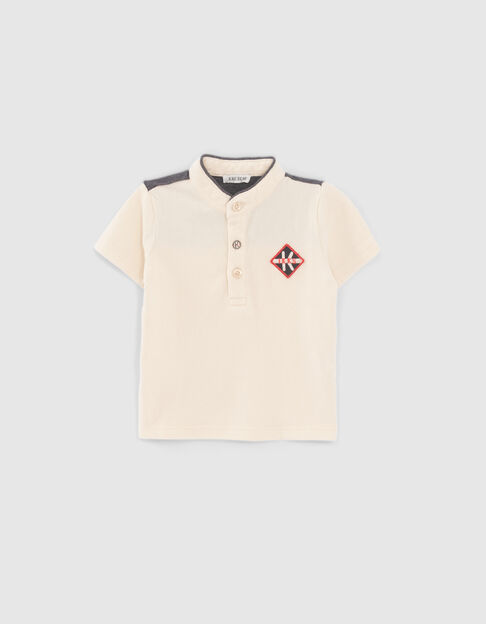 Baby boys’ beige organic cotton polo shirt, XL back patch