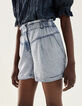 Short taille haute en tencel bleu traitement acid wash femme-1