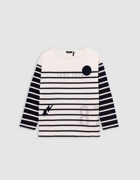 Boy's ecru sailor t-shirt with contrasting sleeves - IKKS