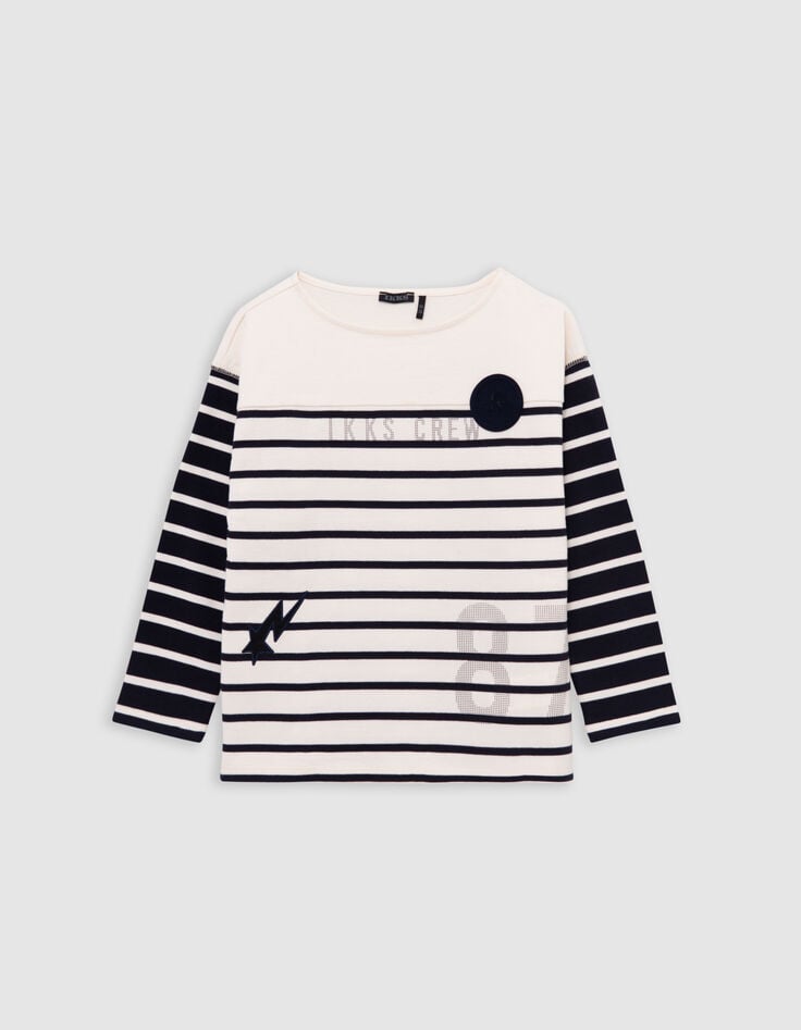 T-shirt in ecru met contrasterende mouwen voor jongens-1