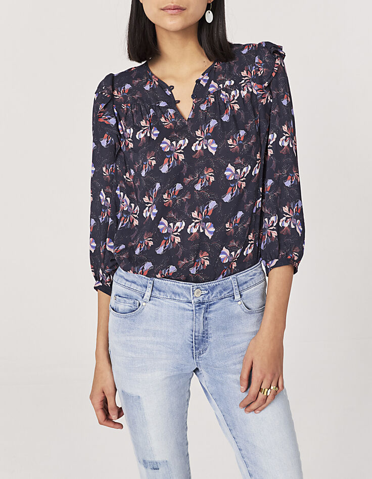 Damenbluse aus Ecovero® mit Blumenprint und Rüschen-2