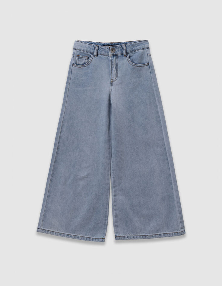 Wijde blauwe jeans met afneembare riem met print meisjes-7