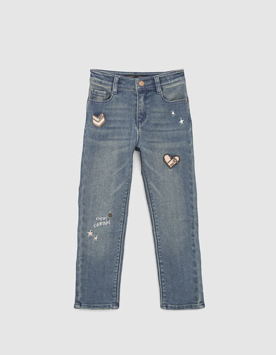 Blaue STRAIGHT-M&auml;dchenjeans mit Patches - IKKS