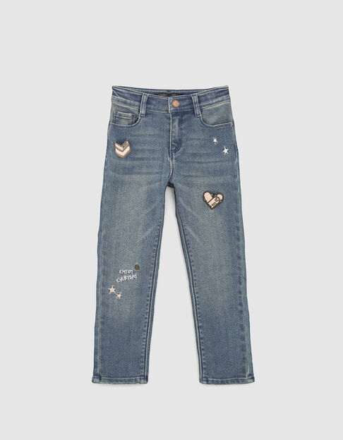 Blaue STRAIGHT-Mädchenjeans mit Patches