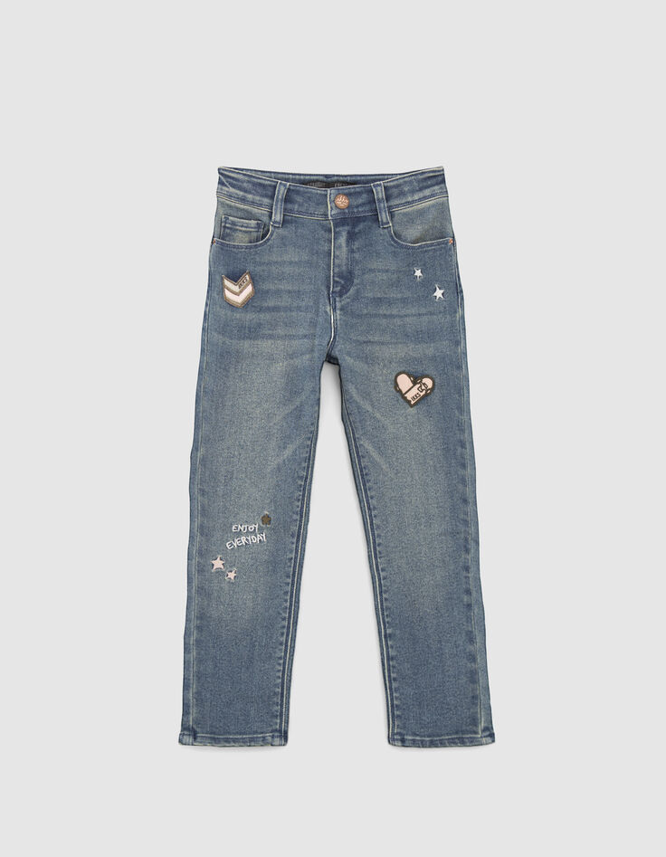 Blaue STRAIGHT-M&auml;dchenjeans mit Patches-1