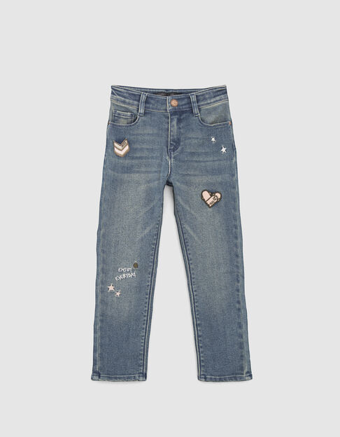 Girls’ blue STRAIGHT jeans with badges