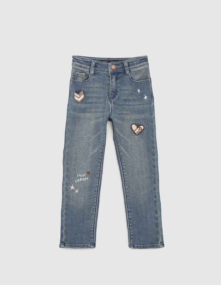 Girls’ blue STRAIGHT jeans with badges-2