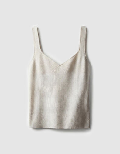 &Auml;rmelloser ecrufarbener Feinstrick-Pullover f&uuml;r Damen - IKKS