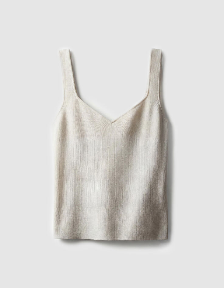 &Auml;rmelloser ecrufarbener Feinstrick-Pullover f&uuml;r Damen-1