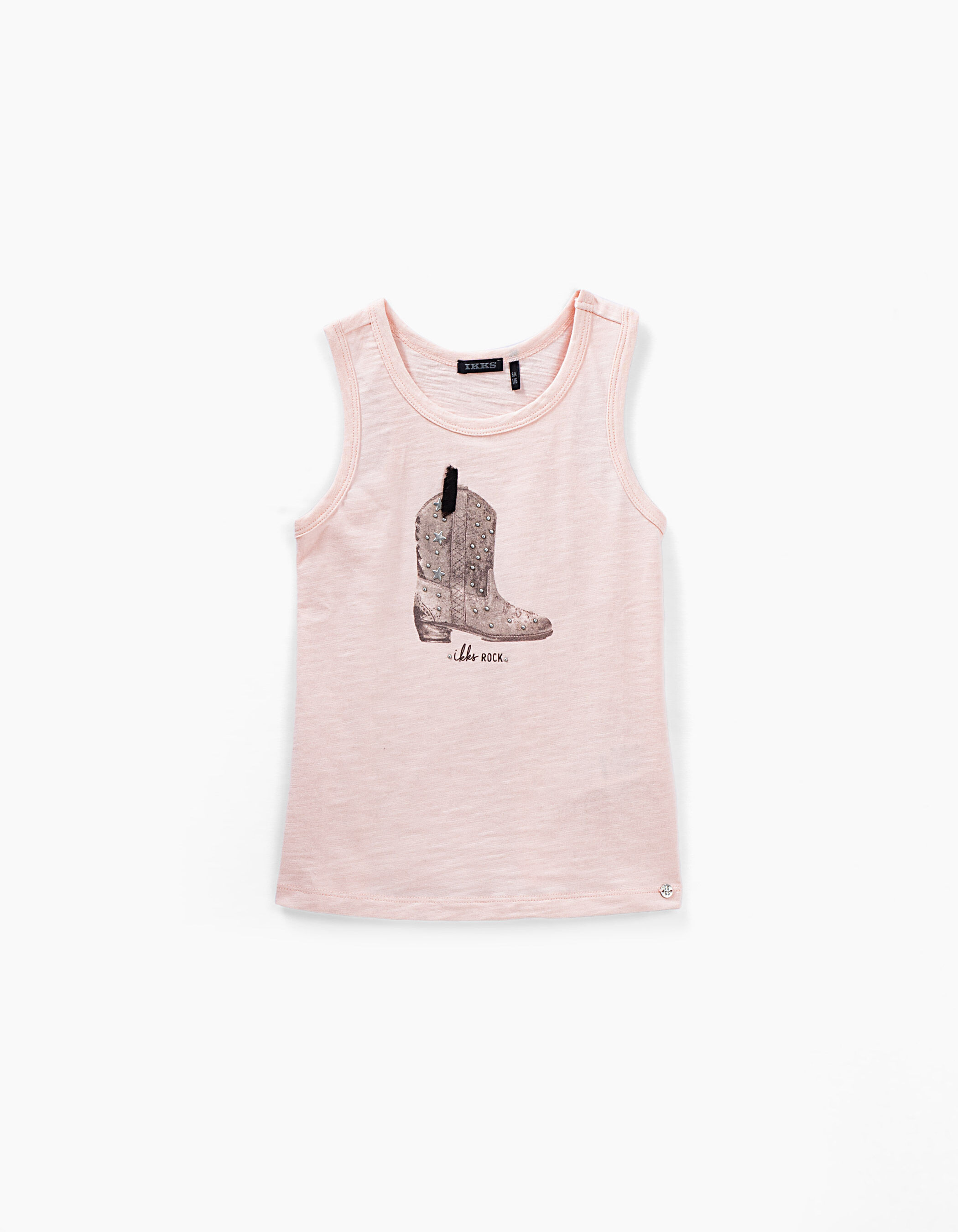 Girls light pink vest top with studded cowboy boot